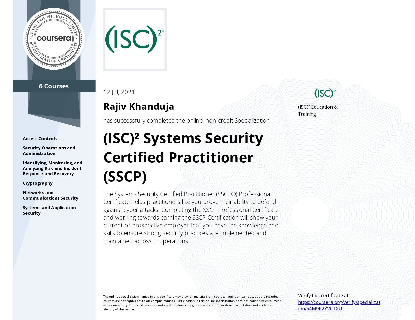 (ISC)² Systems Security Certified Practitioner (SSCP)